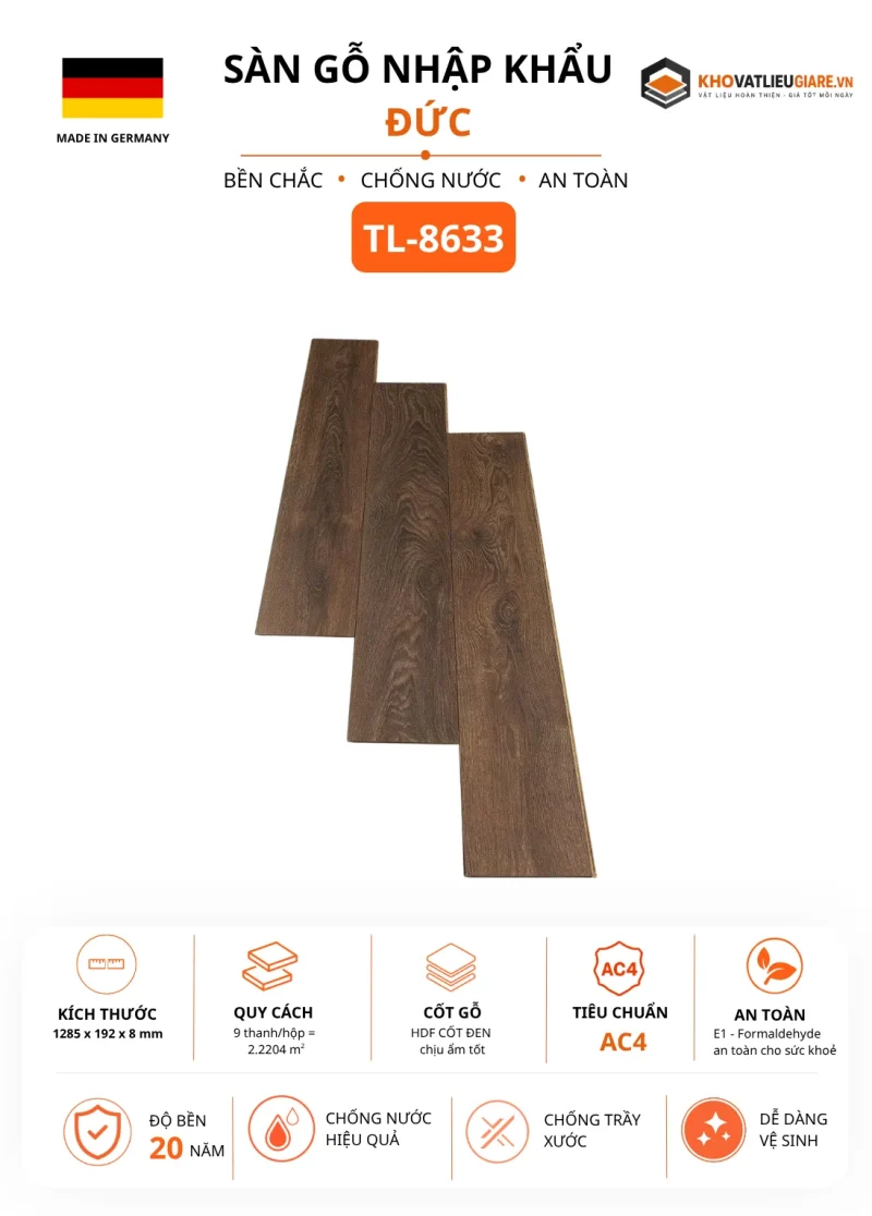 Sàn gỗ nhập khẩu Đức Binyl 8mm TL-8633